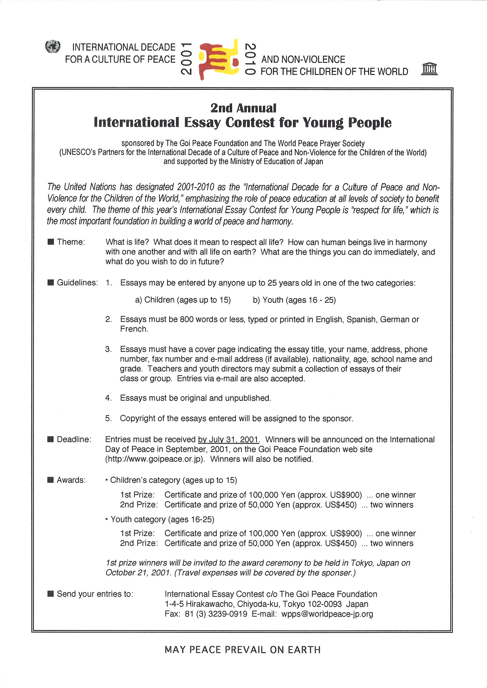 essay about youth creating peaceful future