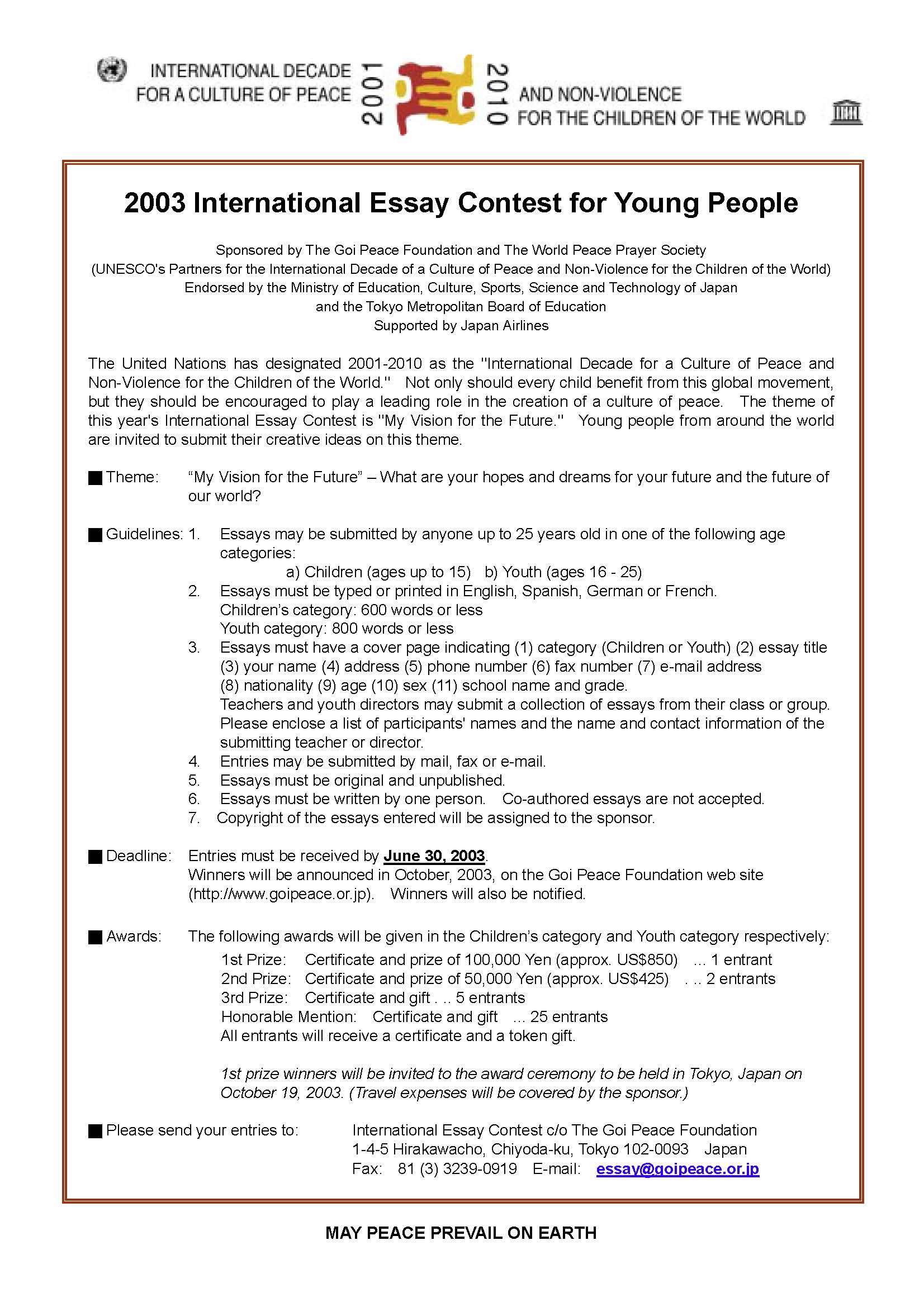 essay about youth creating peaceful future