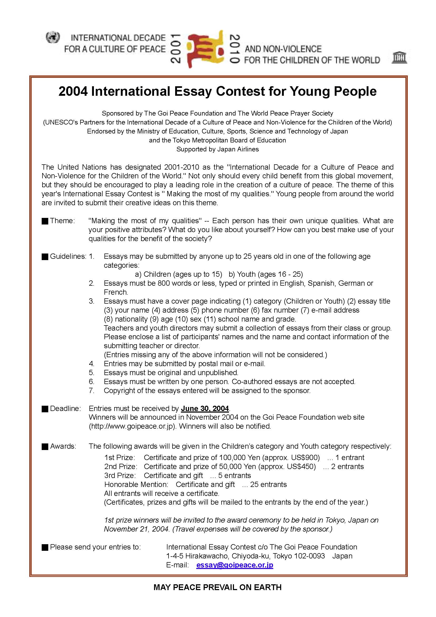 essay about youth creating peaceful future