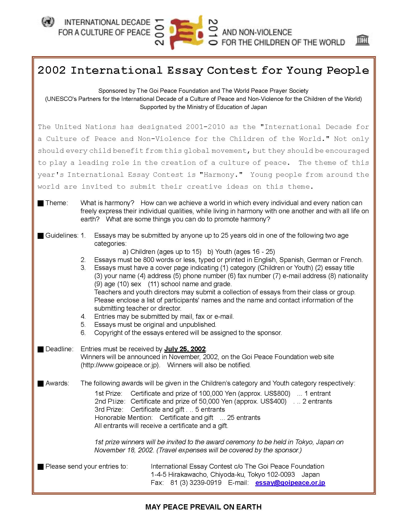 essay about youth creating peaceful future